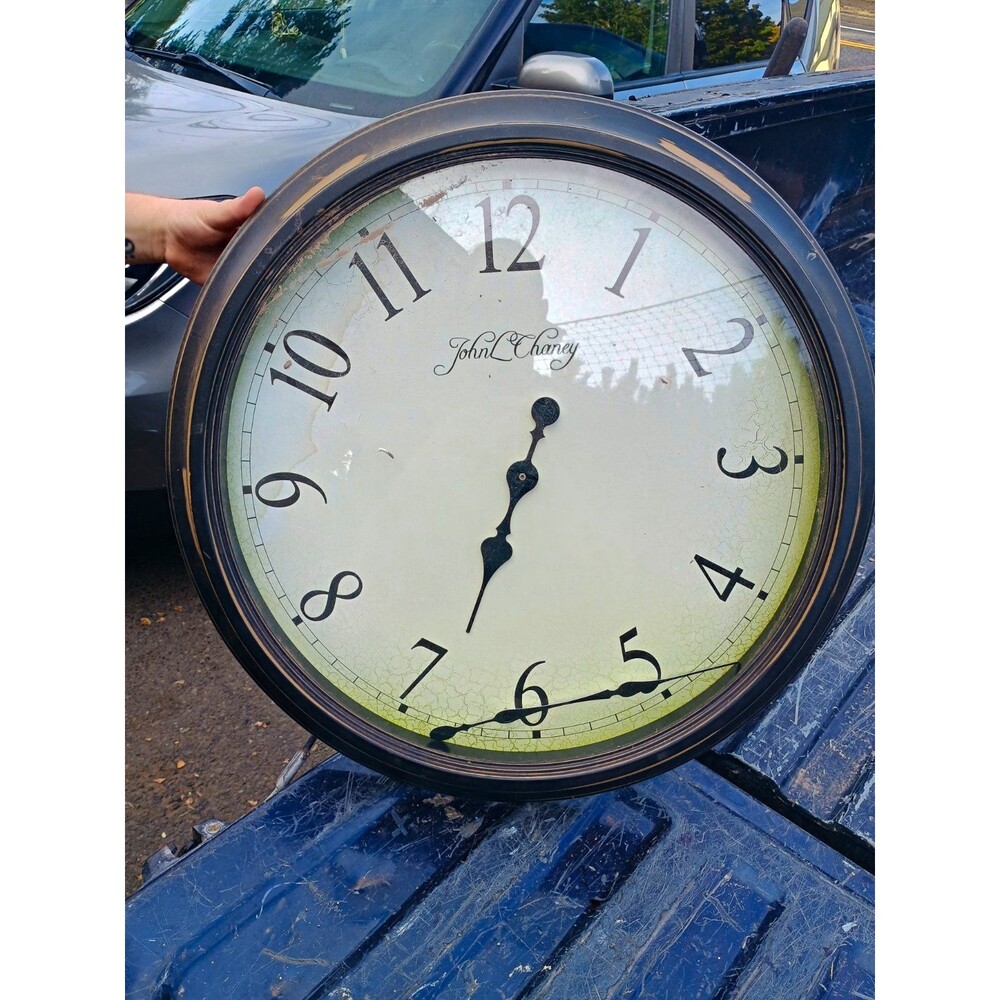 John L Chaney Oversized Wall Clock Distressed Farmhouse Quartz Vintage Repair